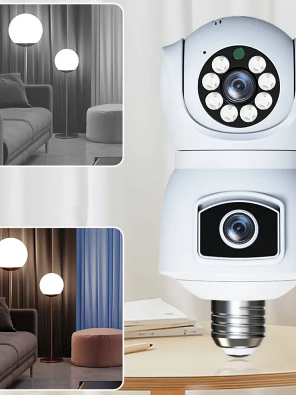 4MP V380 APP Dual Lens E27 Lamp Head Socket Full Color Wireless Dome Camera 1080P Resolution 3.6mm/12mm Dual-Lens
