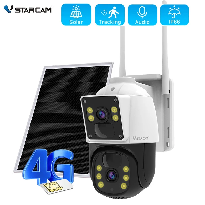 Vstarcam 4MP 4G SIM Card Solar Camera Outdoor Wireless IP Camera PIR Human Detection Two-Way Audio Rechargeable Battery Camera