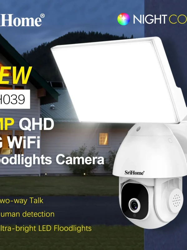 Srihome Outdoor Waterproof SH039 WIFI IP Camera 5.0MP Floodlight Starlight Garden Light Security CCTV Cameras Color Night Vision