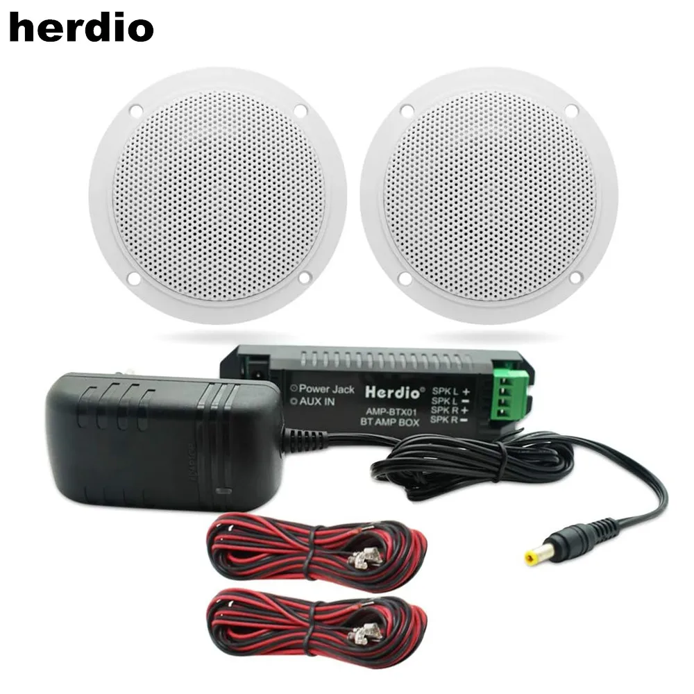 Herdio 4 Inch 160W Bluetooth Ceiling Speakers Kit Waterproof LoadSpeaker For Bathroom Home Kitchen Outdoor Boat ATV UTV