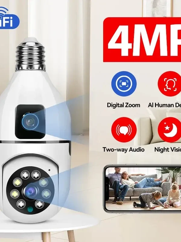4MP E27 Dual Lens Bulb Camera APP O-KAM WiFi 1080P Night Vision 360 PTZ Camera Human Tracking CCTV Security Monitor Two Way Talk